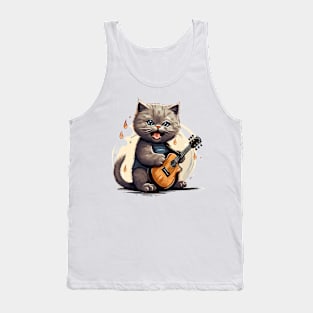 British Shorthair Cat Playing Guitar Tank Top